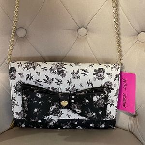 Betsey Johnson Black and White Floral Crossbody Bag